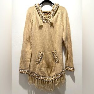 Scully Tan Sweater with Fringe and Patterned Trim